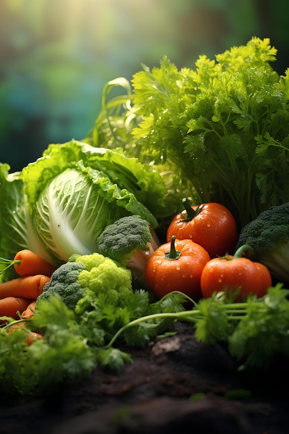 colorful ripe vegetables in soft sun rays still life