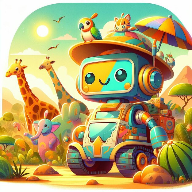 a colorful robot with a bunch of animals on it