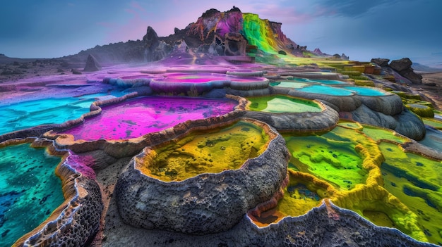 Photo colorful rock formations with pools of water