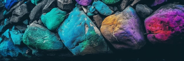 A colorful rock with a green spot on it