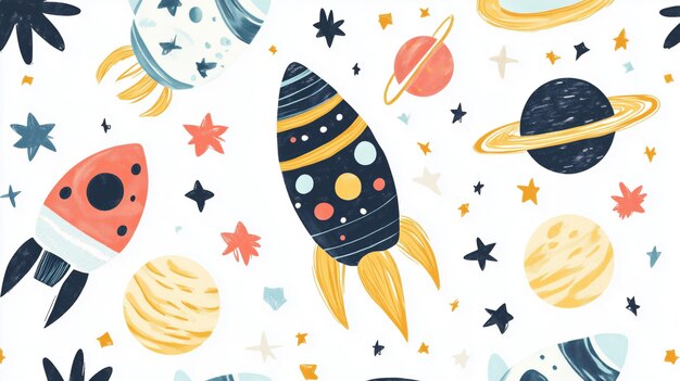 Photo colorful rockets planets stars in space theme design