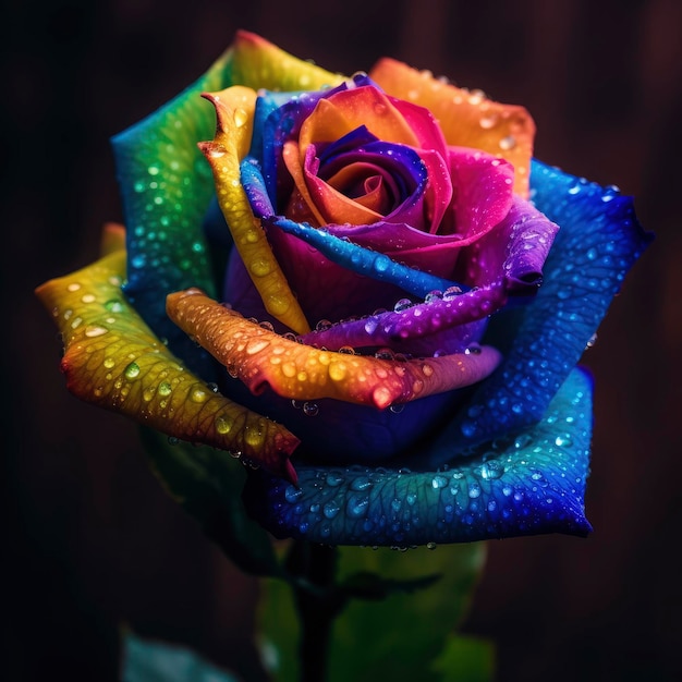 Colorful roses blooming with dew