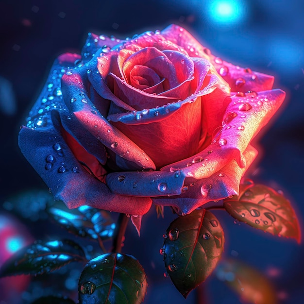 Colorful roses blooming with dew