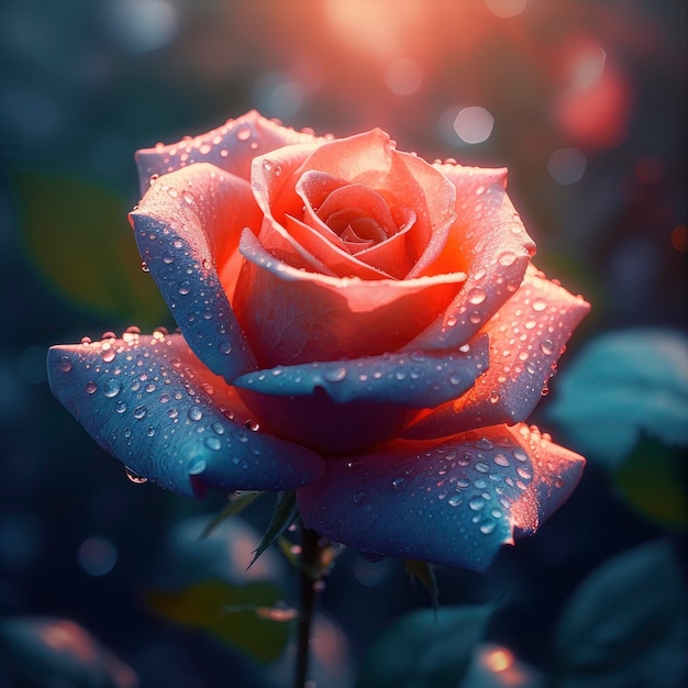 Colorful roses blooming with dew