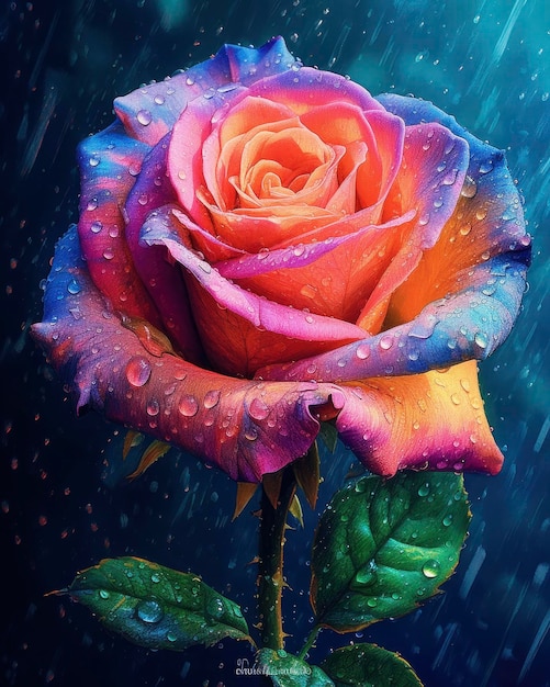 Colorful roses blooming with dew