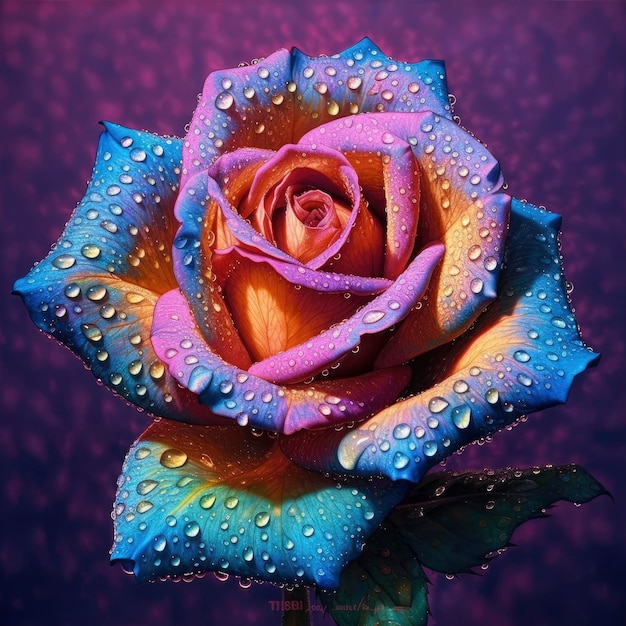 Colorful roses blooming with dew