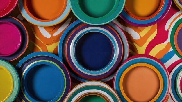 Colorful round rug with concentric circles on a wooden floor