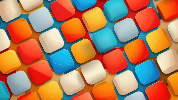 Colorful rounded squares form a dynamic and random pattern