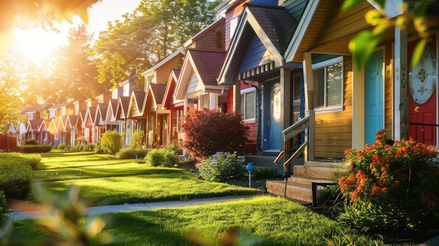 Colorful Row of Houses on a Sunny Day