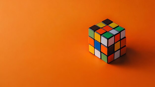 Photo a colorful rubiks cube on a bright orange background