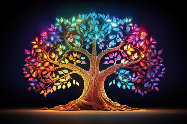 Colorful sacred spiritual Tree of Life fantasy background Cycle of life mythological magic symbol