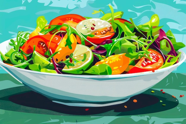 colorful salad bowl showcasing the fresh ingredients and vibrant colors of the dish Generative AI