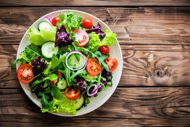 A colorful salad on a wooden table