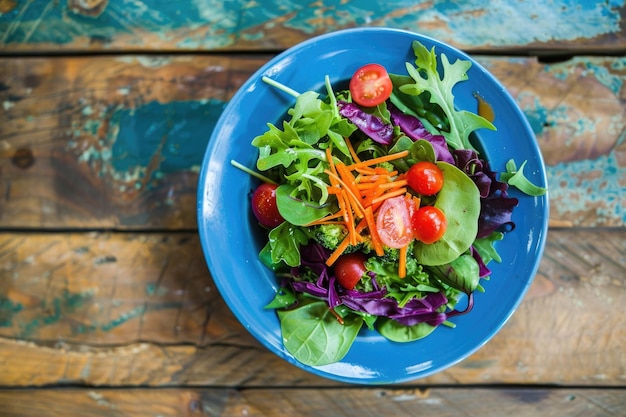 A colorful salad on a wooden table