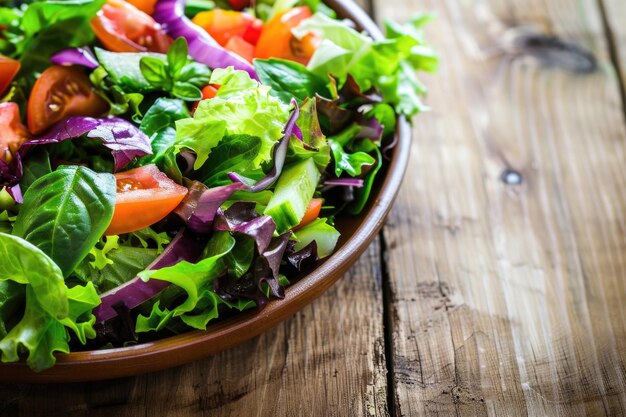 A colorful salad on a wooden table