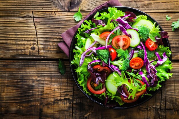 A colorful salad on a wooden table