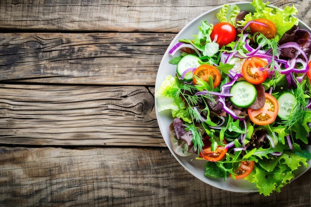 A colorful salad on a wooden table