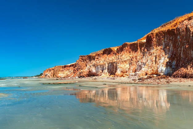 Colorful sand cliffs at the paradisiacal Praia de Vila Nova Icapui Ceara Brazil