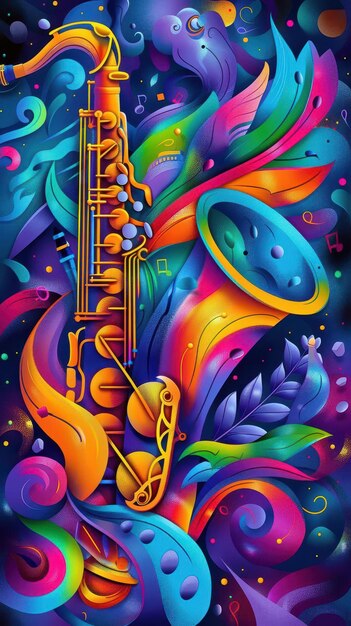 Photo colorful saxophone with a colorful background