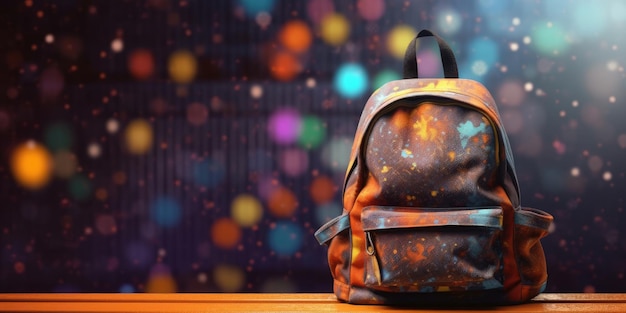 Colorful school backpack on the table Generative AI