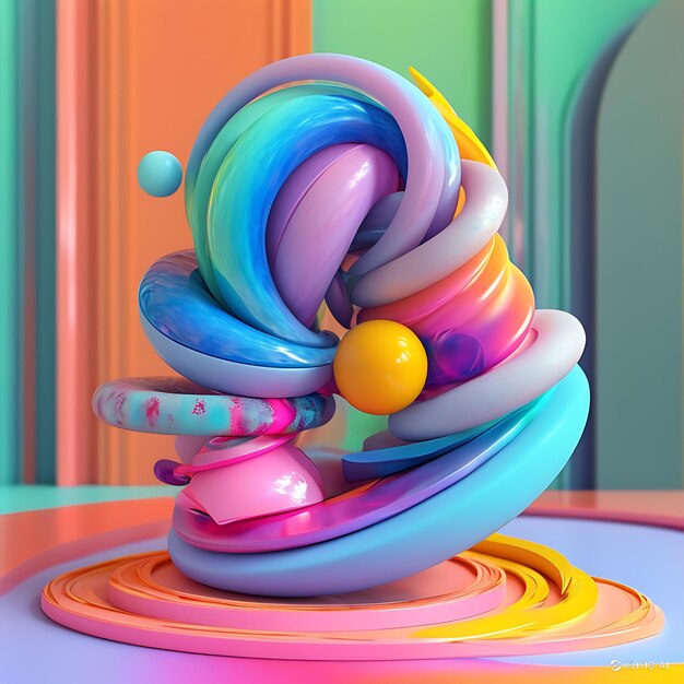 Photo a colorful sculpture of a spiral of a rainbow colored object