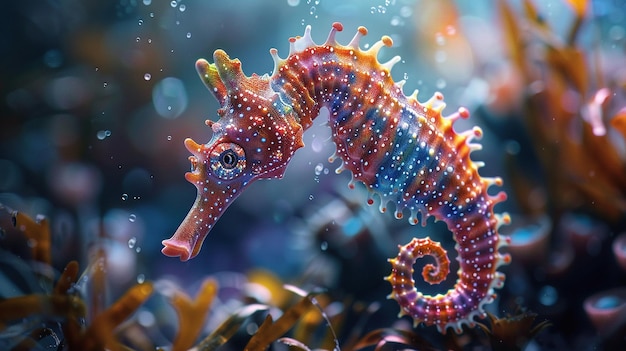 Photo a colorful sea horse swimming in the ocean