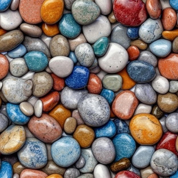 Colorful sea stones seamless pattern Naturally polished and rounded pebbles repeating background