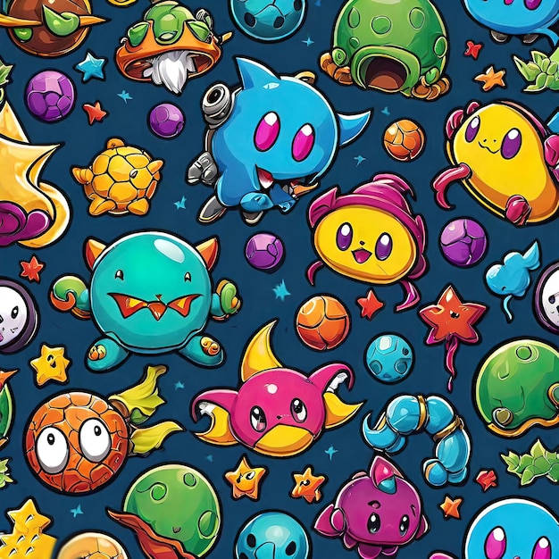 Colorful seamless childrens pattern Cartoon background collection vector illustration wallpaper