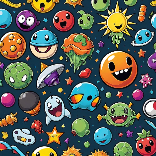 Colorful seamless childrens pattern Cartoon background collection vector illustration wallpaper