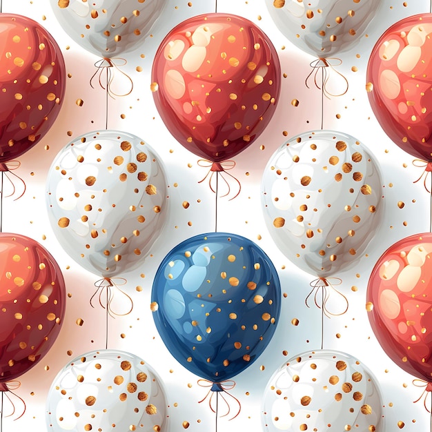 Colorful Seamless Pattern of Cute Birthday Balloons in Teal and Coral