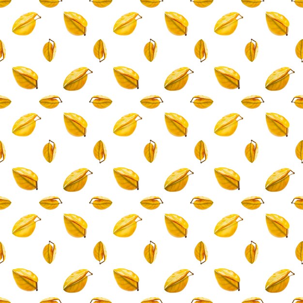 Colorful seamless pattern leaves on a white background Yellow leaves with reflection