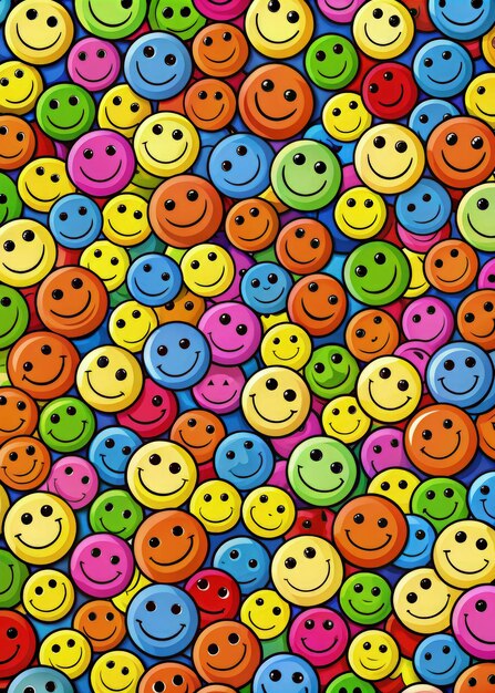 Photo colorful seamless pattern of smiling faces generative ai