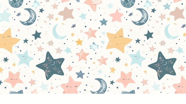 Colorful seamless pattern with stars and moons