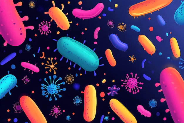 a colorful series of bacteria and bacteria is printed on a black background