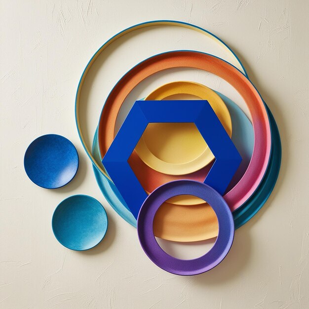 A colorful series of circles with one that says hexagon