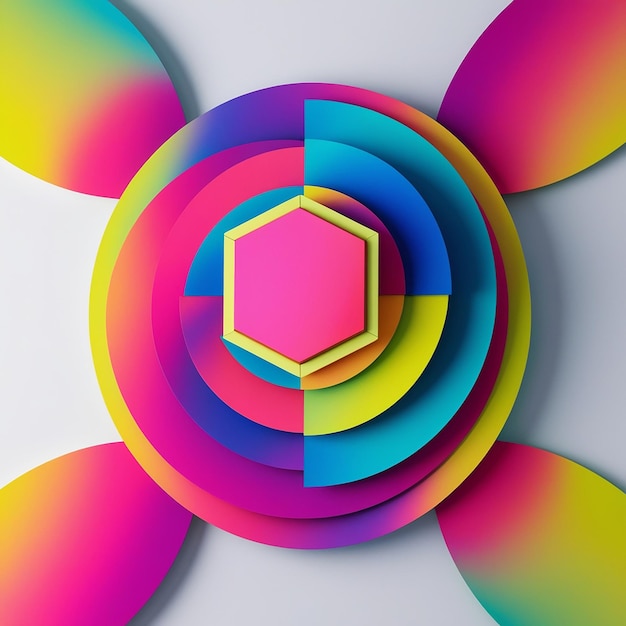 A colorful series of circles with one that says hexagon