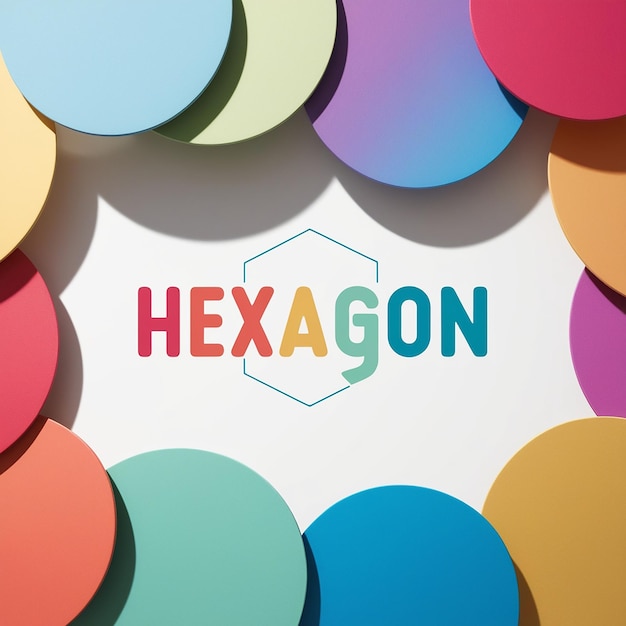 A colorful series of circles with one that says hexagon