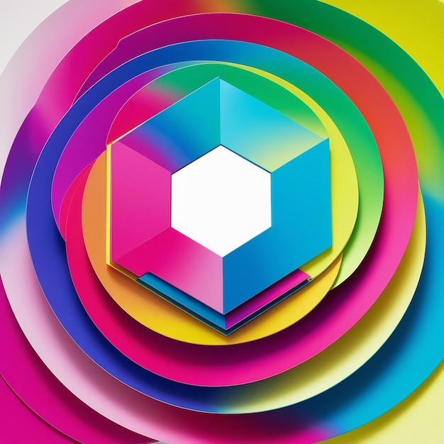 A colorful series of circles with one that says hexagon