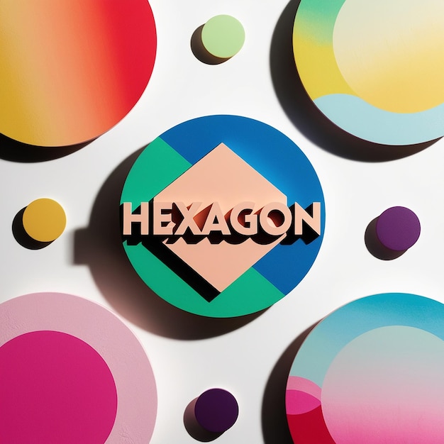 Photo a colorful series of circles with one that says hexagon