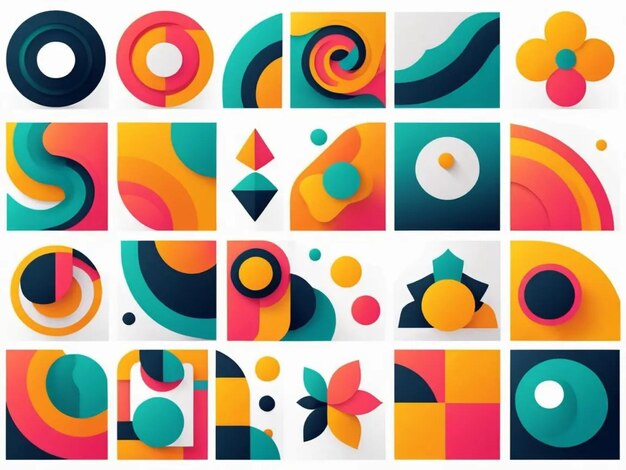 Photo a colorful series of colorful designs with different shapes and colors