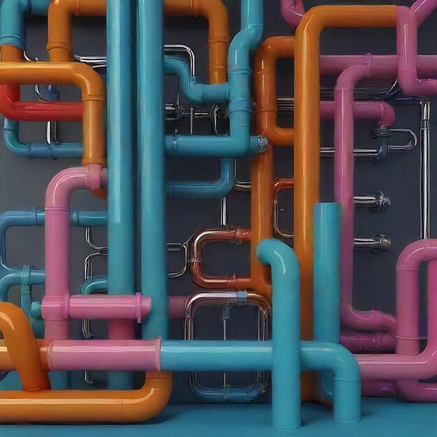 a colorful series of pipes with the word o on them