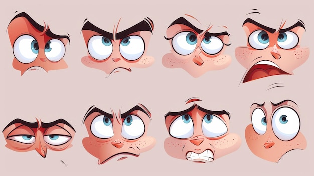 Photo a colorful set of cartoon faces displaying various comic emotions with expressive eyes and mouths