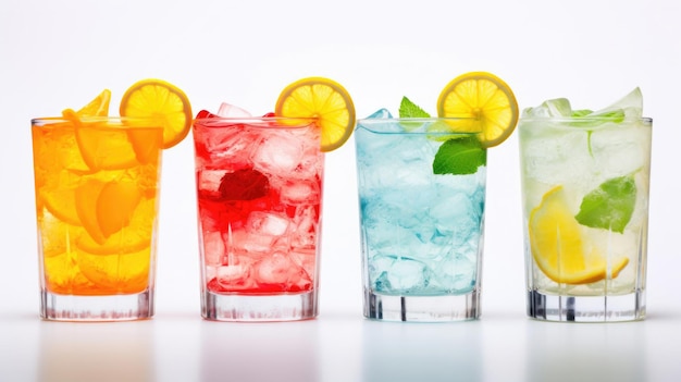 Colorful set of cocktails on white background