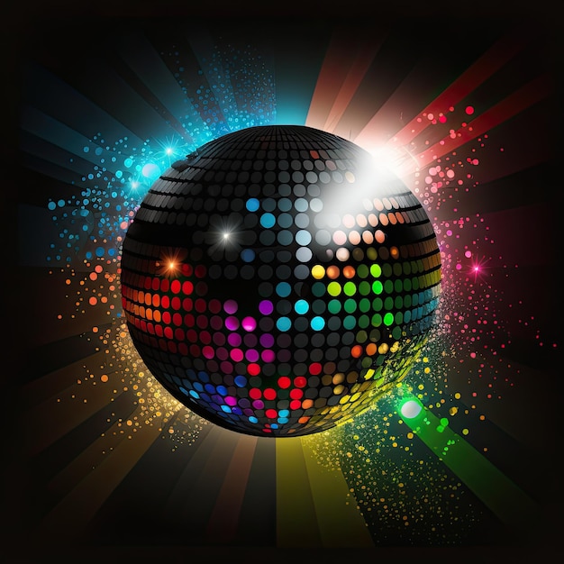 Colorful shiny sphere disco ball on a dark background Generative AI