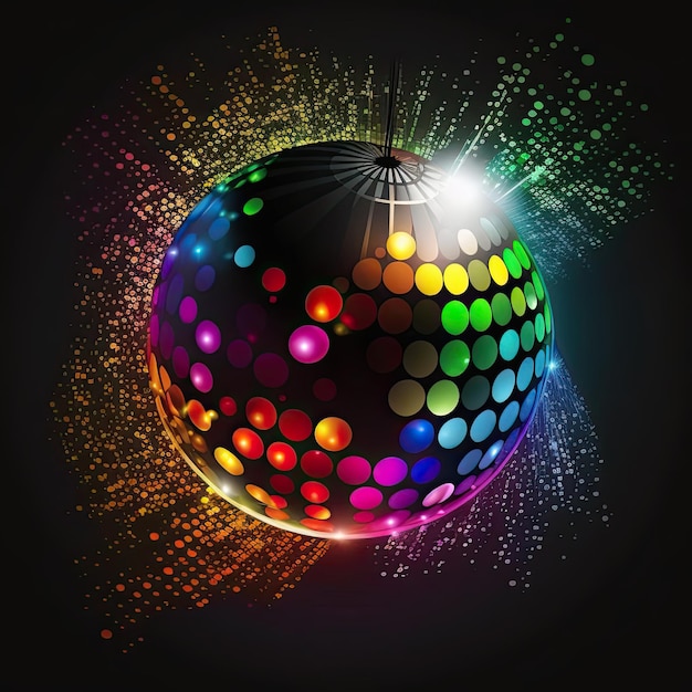 Colorful shiny sphere disco ball on a dark background Generative AI