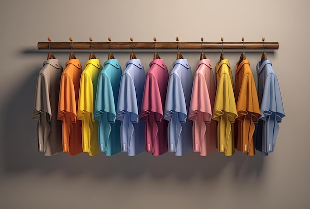 colorful shirts hanging on a rack in the style of realistic interiors