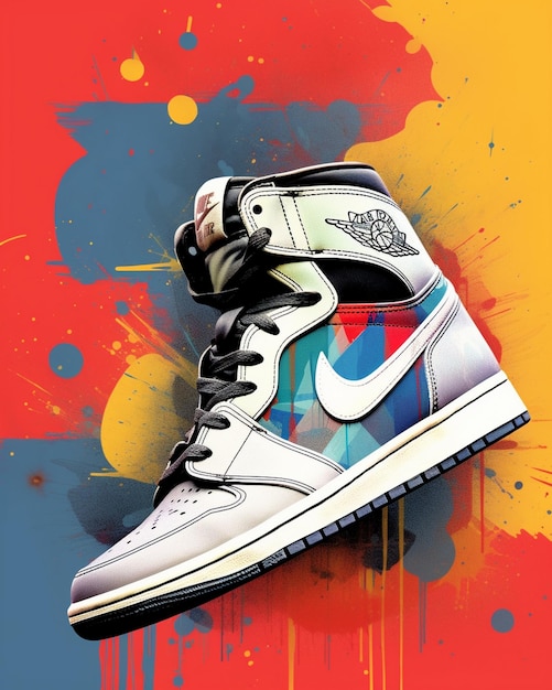 a colorful shoe with a nike logo on it