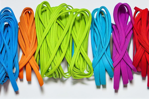 Colorful shoelaces arrangement on background