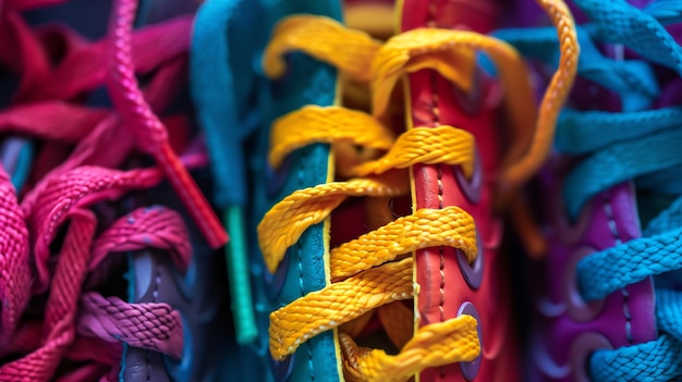 Colorful shoelaces on a pair of sneakers