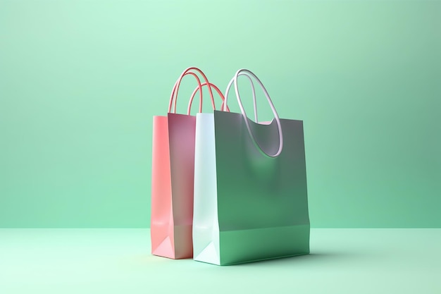 Colorful shopping bag on pastel green background 3d rendering